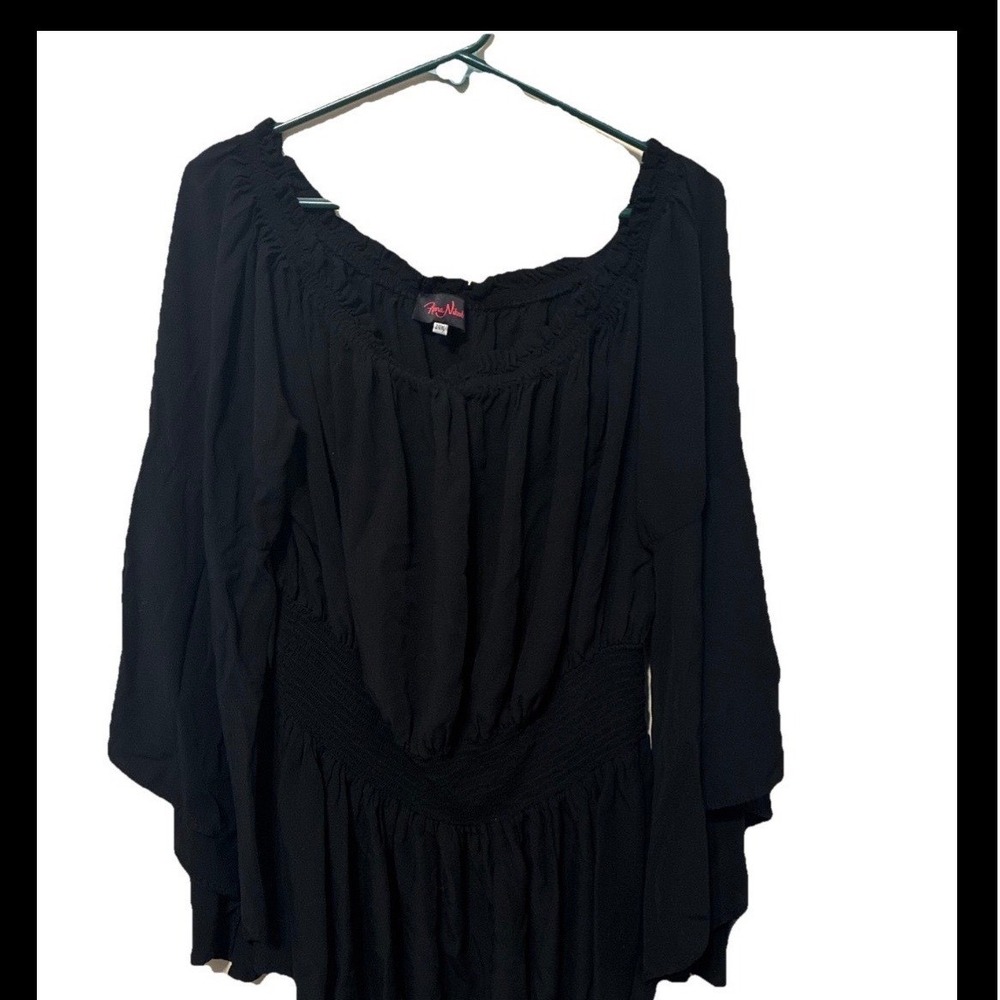 Black Off The Shoulder Smocked Waist Peasant Blouse Bell Sleeve XXL